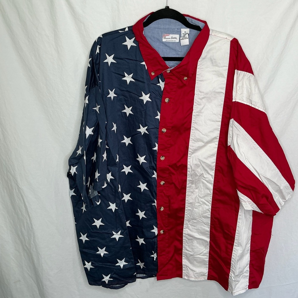 American Summer The FLAG SHIRT Stars Stripes Button Down Men's Sz 5X Patriotic
